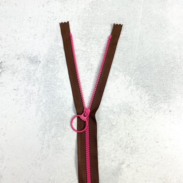 Reißverschluss - nicht teilbar - 40 cm - bicolour - braun/fuchsia