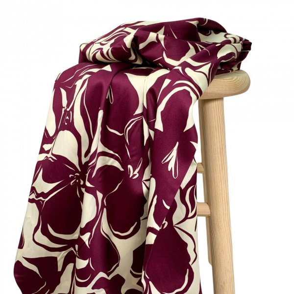 Baumwoll Satin - Noori Flowers - bordeaux