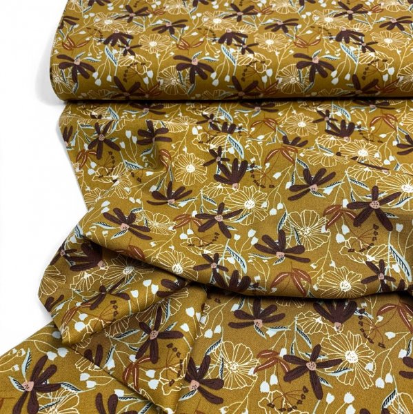 Baumwolle - Blooms - mustard - Wallflower - Cotton and Steel