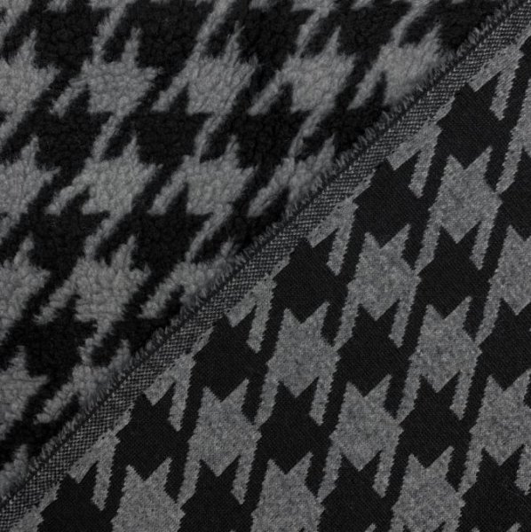 Mantelstoff - Curly Lamb - Houndstooth - grey