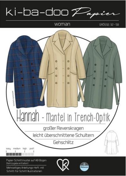 Papierschnittmuster - Hannah - Mantel in Trench Optik - Damen - Kibadoo