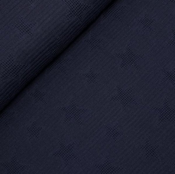 Jacquard Waffelpique Baumwolle - Star - navy