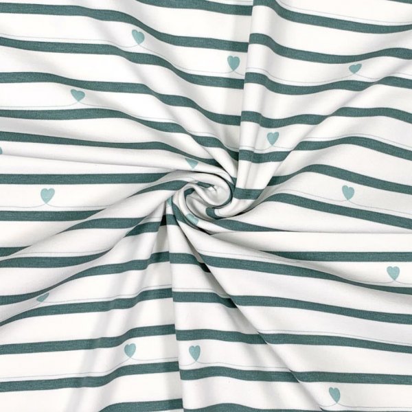 RESTSTÜCK 60cm !!! - Jersey - Stripes and Hearts - dark dusty mint