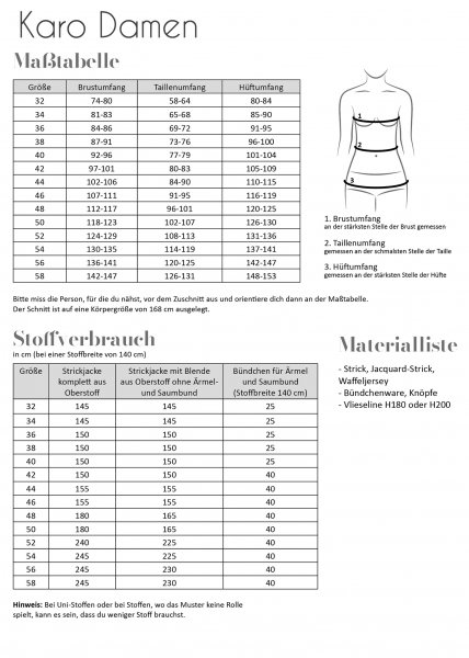 Papierschnittmuster - Karo - Damen - Fadenkäfer