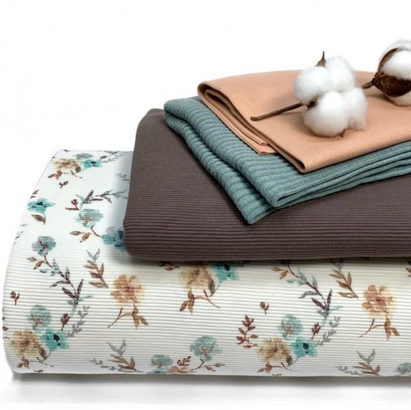 Strickjersey - Ottoman - Flowers - dusty green