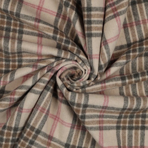 Mantelstoff - Della Checks - sand/light pink/brown