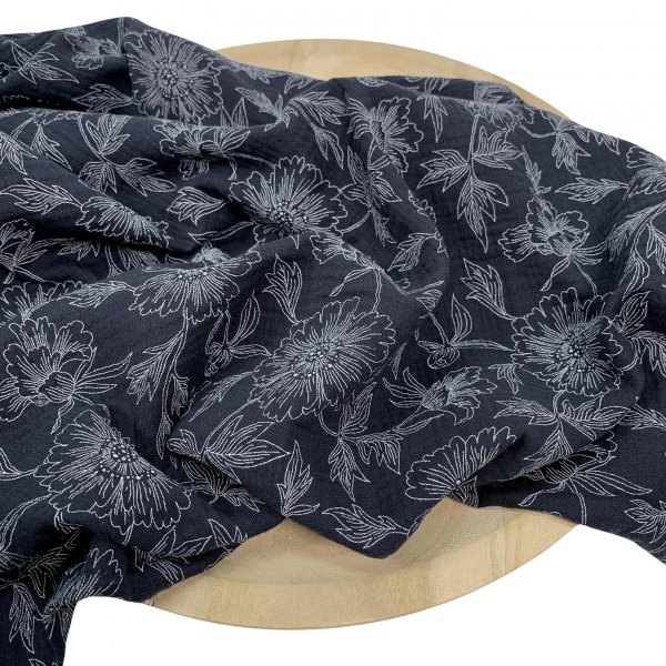 Musselin - Flower Delia - navy