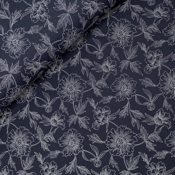 Musselin - Flower Delia - navy