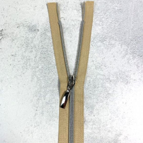 Reißverschluss - teilbar - 90 cm - beige/silbergrau metallisiert
