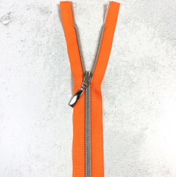 Reißverschluss - teilbar - 80 cm - orange/silbergrau metallisiert