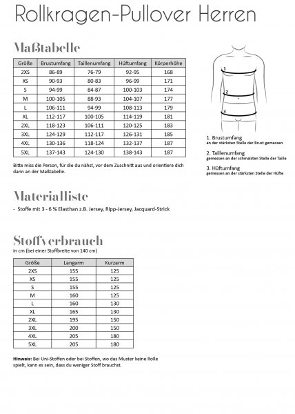 Papierschnittmuster - Rollkragen Pullover - Herren - Fadenkäfer