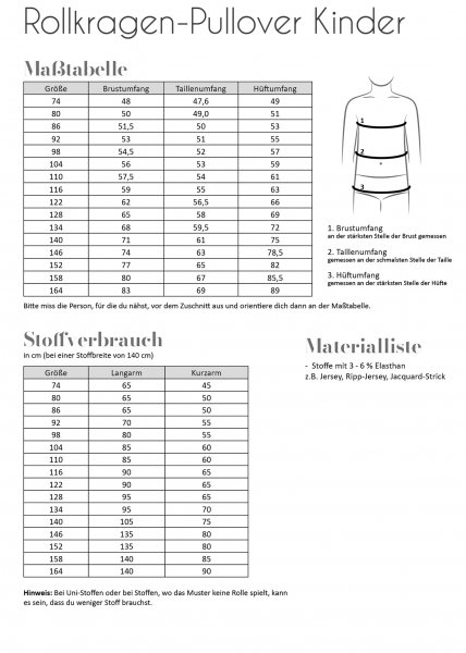 Papierschnittmuster - Rollkragen Pullover - Kinder - Fadenkäfer