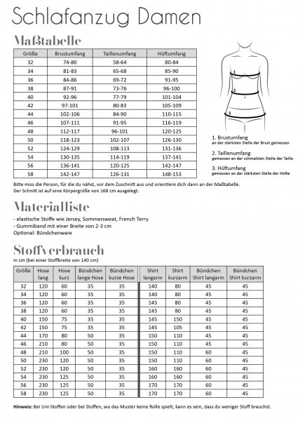 Papierschnittmuster - Schlafanzug - Damen - Fadenkäfer