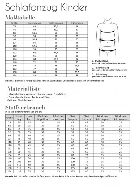 Papierschnittmuster - Schlafanzug - Kinder - Fadenkäfer