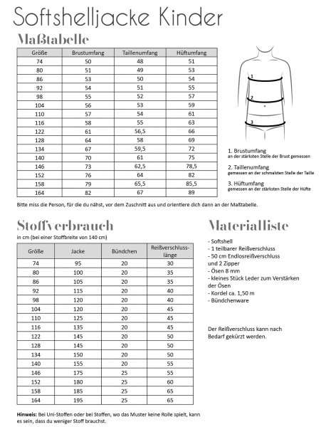 Papierschnittmuster - Softshelljacke  - Kinder - Fadenkäfer