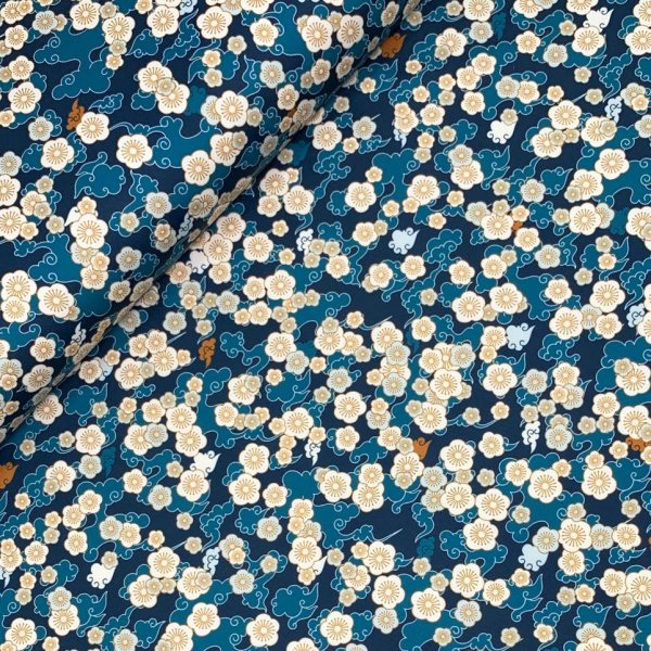 Sportjersey - bi-elastisch - Blossom Flower- blue petrol