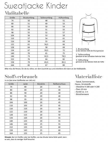 Papierschnittmuster - Sweatjacke  - Kinder - Fadenkäfer