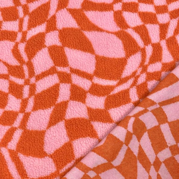 Teddyplüsch - Mantelstoff - Graphic - orange/rosa