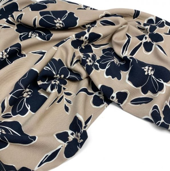 Viskose Twill - Flower Yara - beige/blue navy