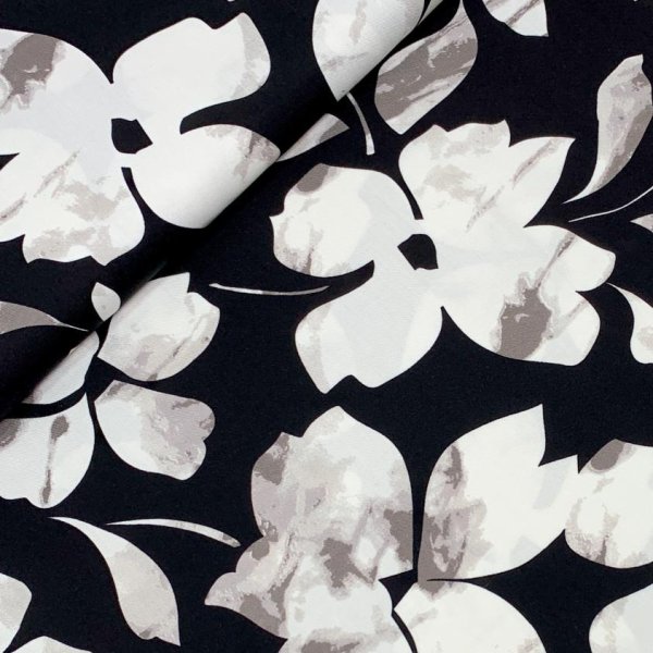 Viskose Twill - Flower Cynthia - grau/schwarz