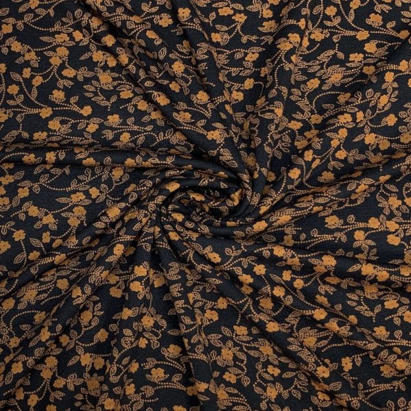 Viskosejersey - Blumenranke - schwarz ocker