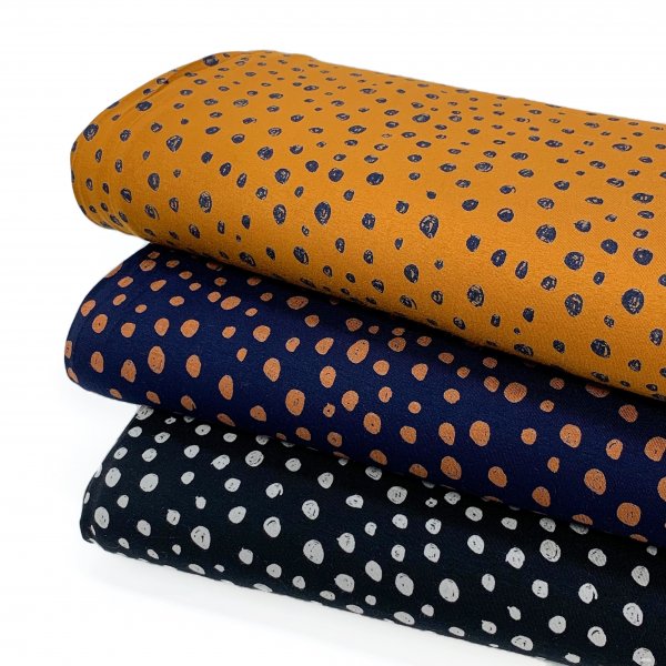 Viskosejersey - Dots - ocker/navy