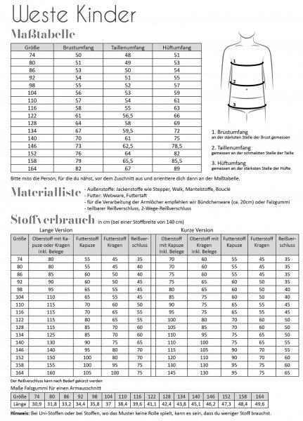 Papierschnittmuster - Weste - Kinder - Fadenkäfer