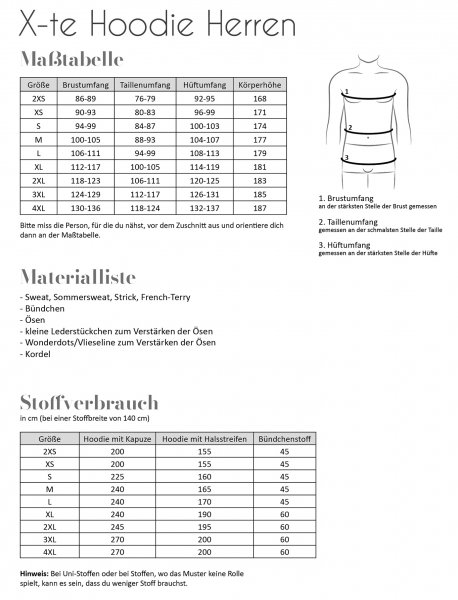 Papierschnittmuster - X-te Hoodie - Herren - Fadenkäfer