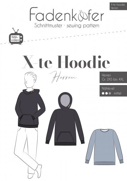 Papierschnittmuster - X-te Hoodie - Herren - Fadenkäfer