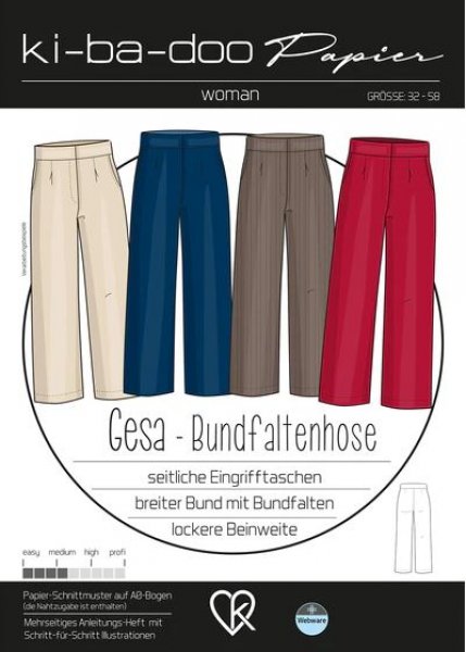 Papierschnittmuster - Gesa - Bundfaltenhose - Damen - Kibadoo