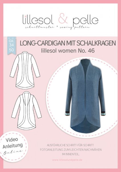 Papierschnittmuster - Long Cardigan mit Schalkragen No. 46 - Damen - Lillesol & Pelle