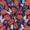 Feine Baumwoll Popeline - Fresh Flowers - navy redorange - Nerida Hansen